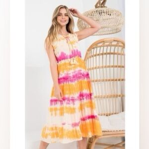 THML TIE DYED TIERED MIDI DRESS MEDIUM